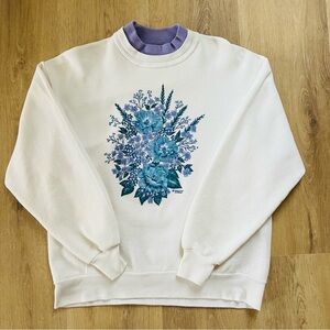 Vintage Morning Sun Sweatshirt Womens Floral Bouquet Mock Neck Cottagecore